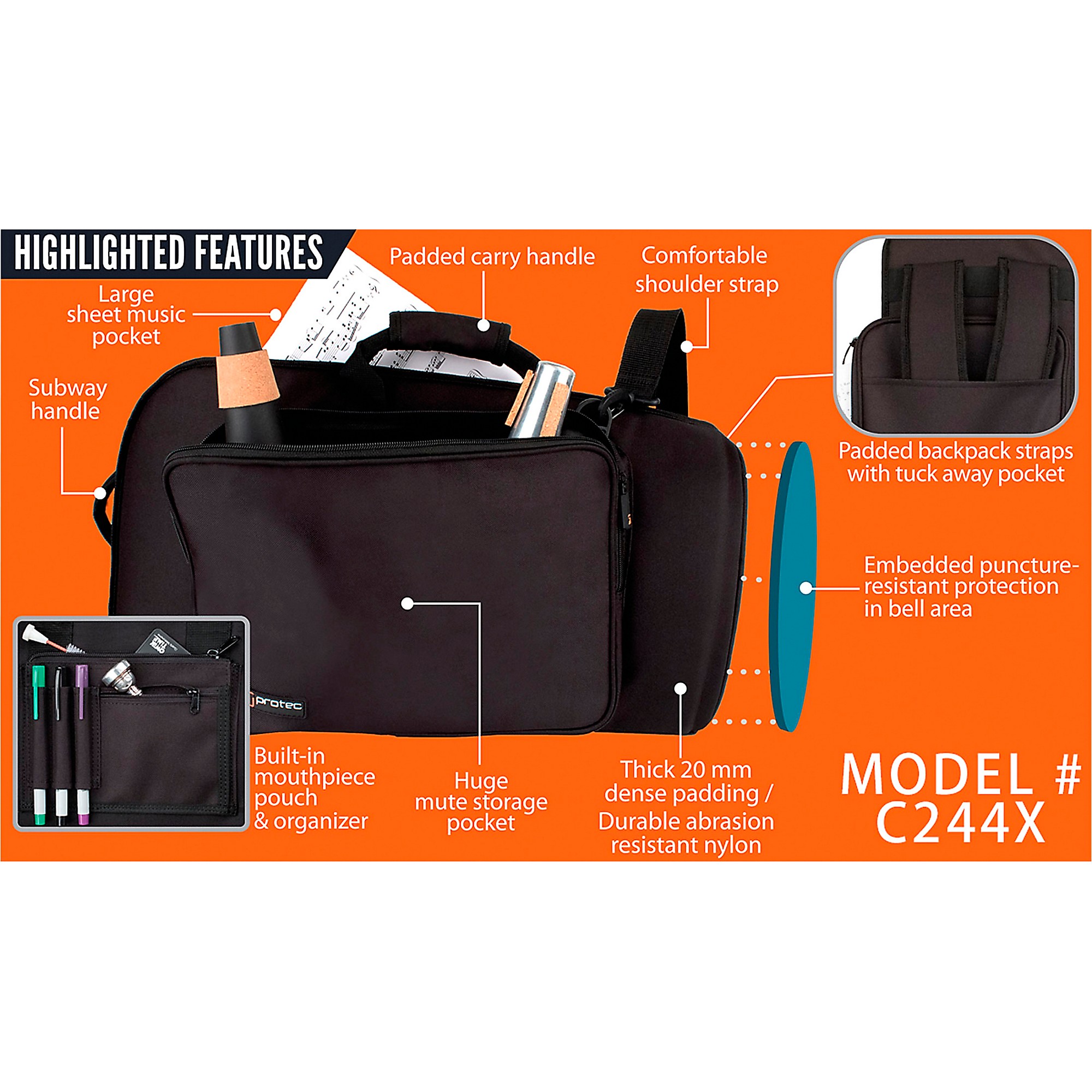 バッグ Ranger cartel24SS Protec Flugelhorn Explorer Gig Bag with Sheet Music Pocket | Music