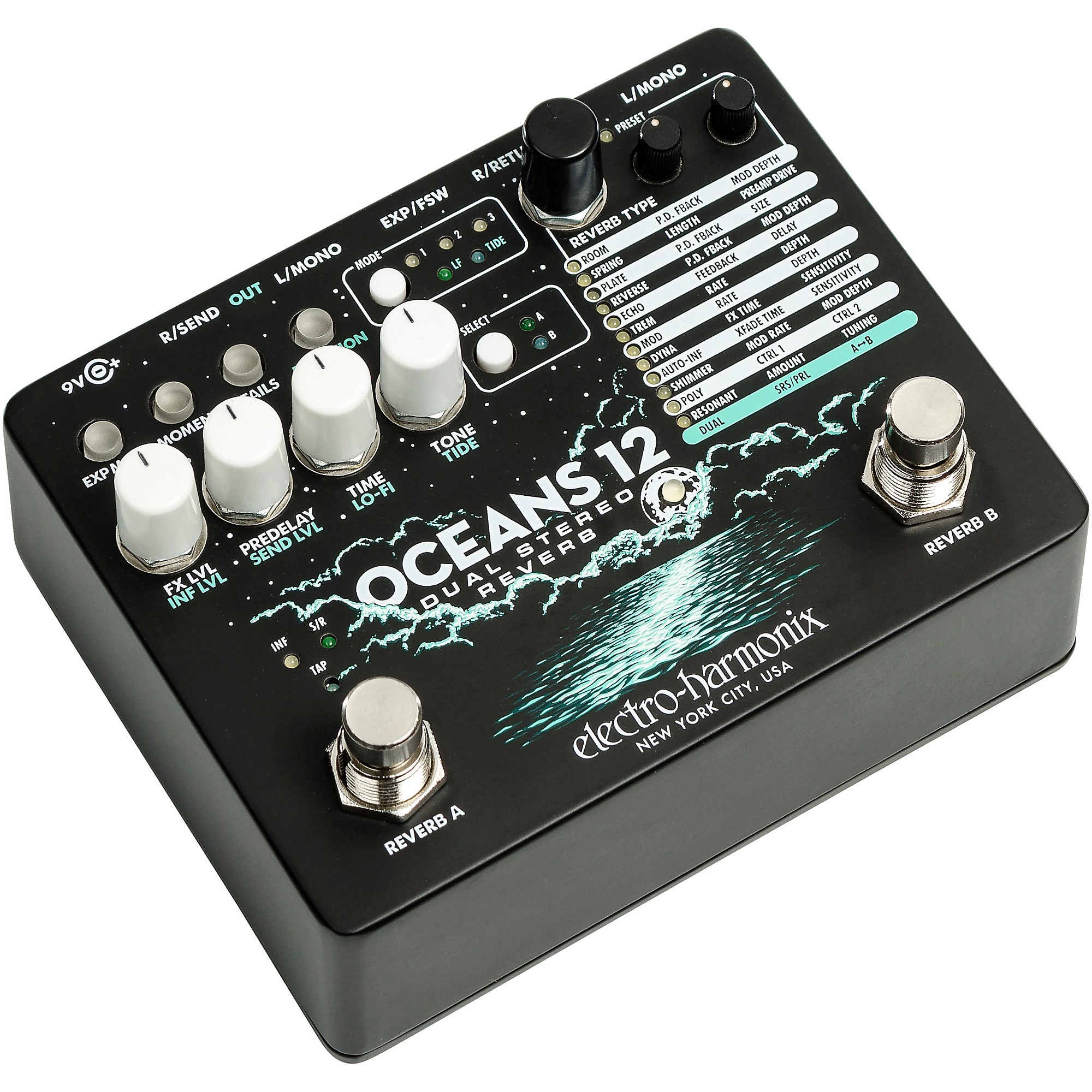 Electro-Harmonix Oceans 12 Dual-Stereo Reverb Effects Pedal