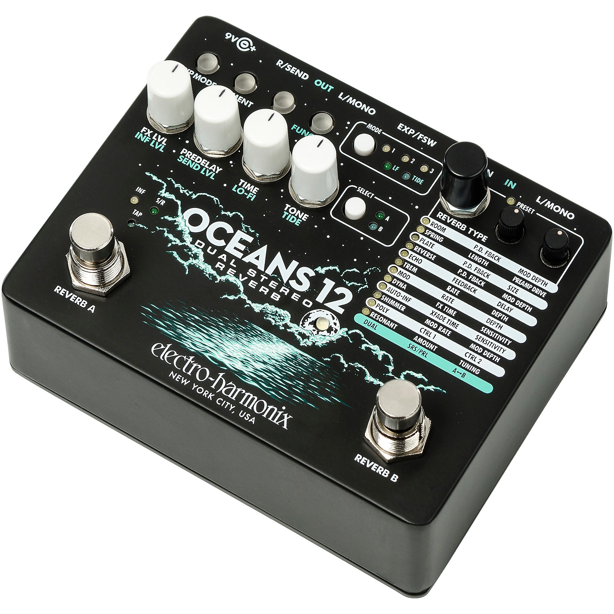 Electro-Harmonix Oceans 12 Dual-Stereo Reverb Effects Pedal