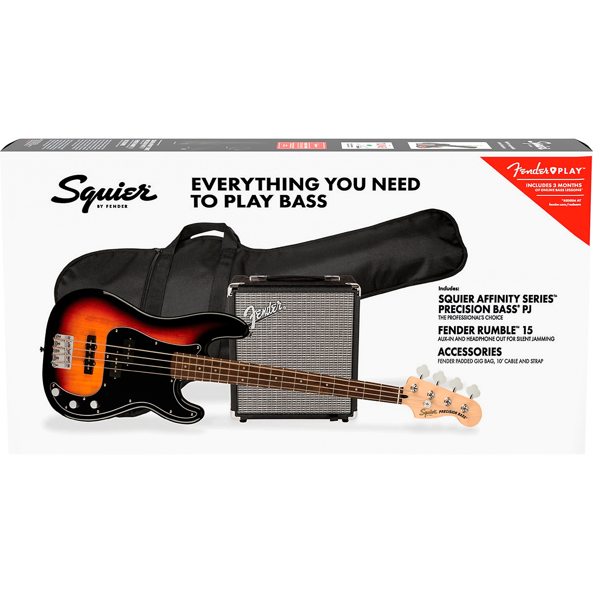 Squier Affinity Series PJ Bass Pack With Fender Rumble 15G Amp