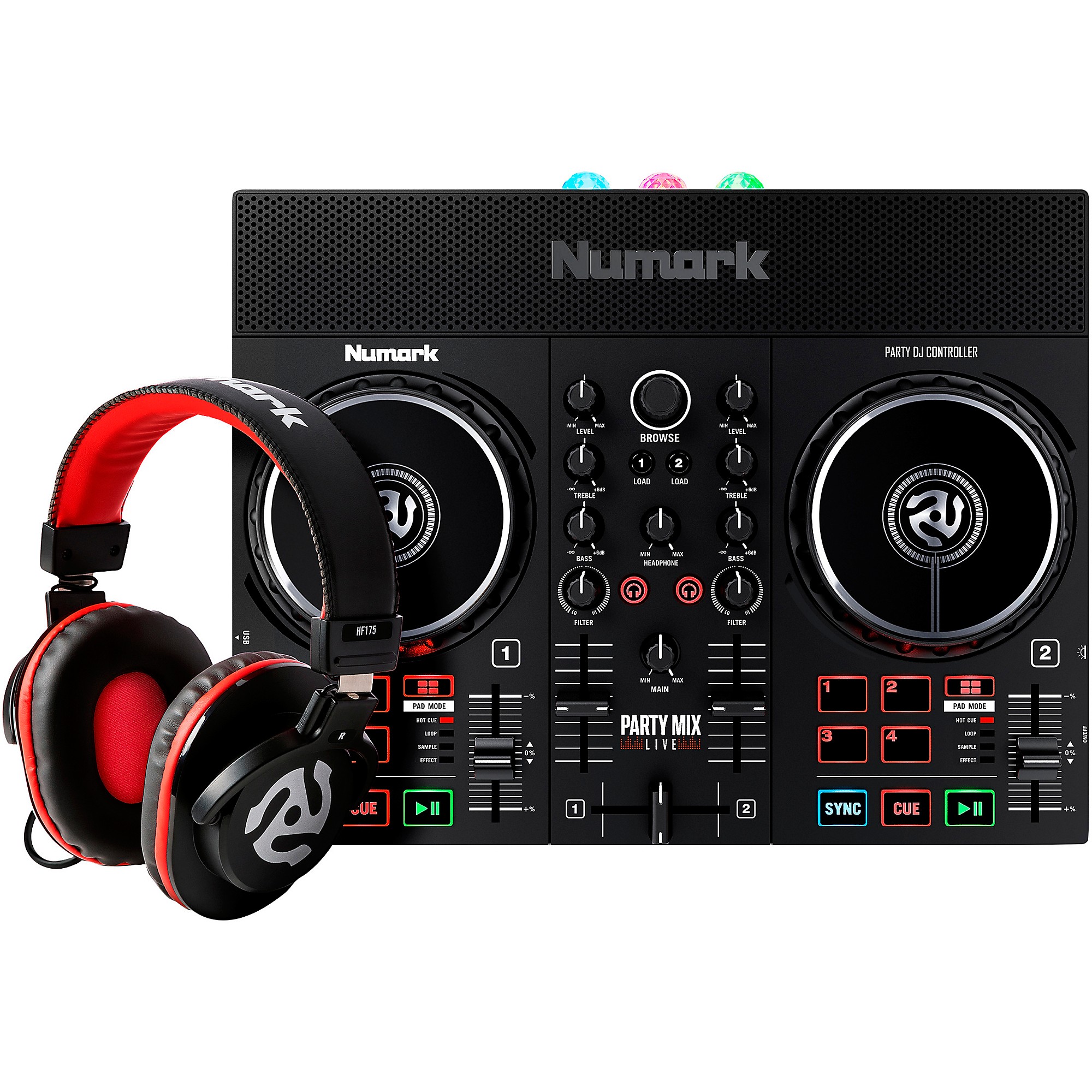DJ Controller & DMX Bundle - Complete Dj Set with Mixer, Audio Interface &  Built-in Speakers – Numark Party Mix Live & SoundSwitch Micro DMX Interface
