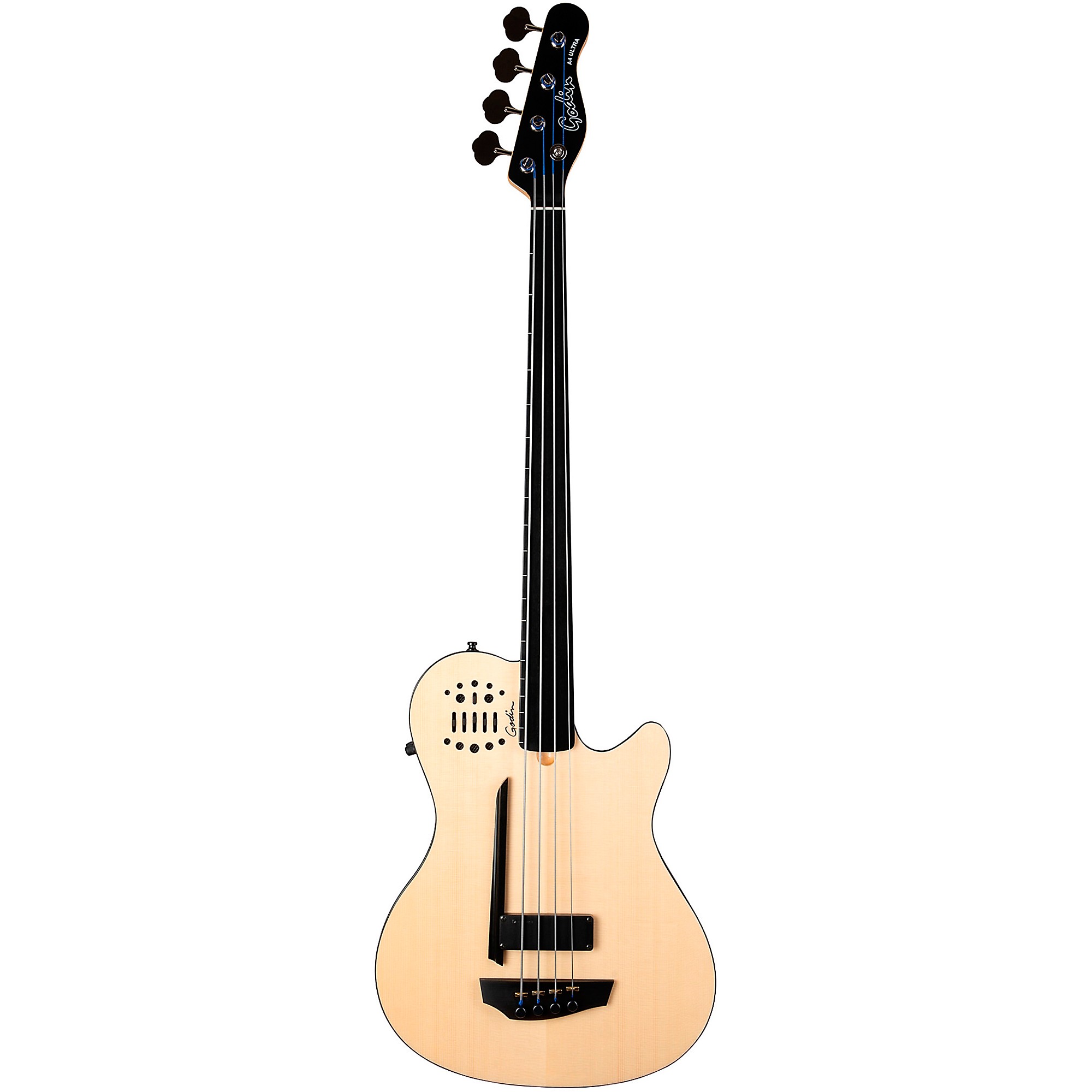 ベース Godin A4 Ultra SA Fretless 13pin Synth Godin A4 Ultra Natural Fretless Semi-Acoustic Bass Guitar