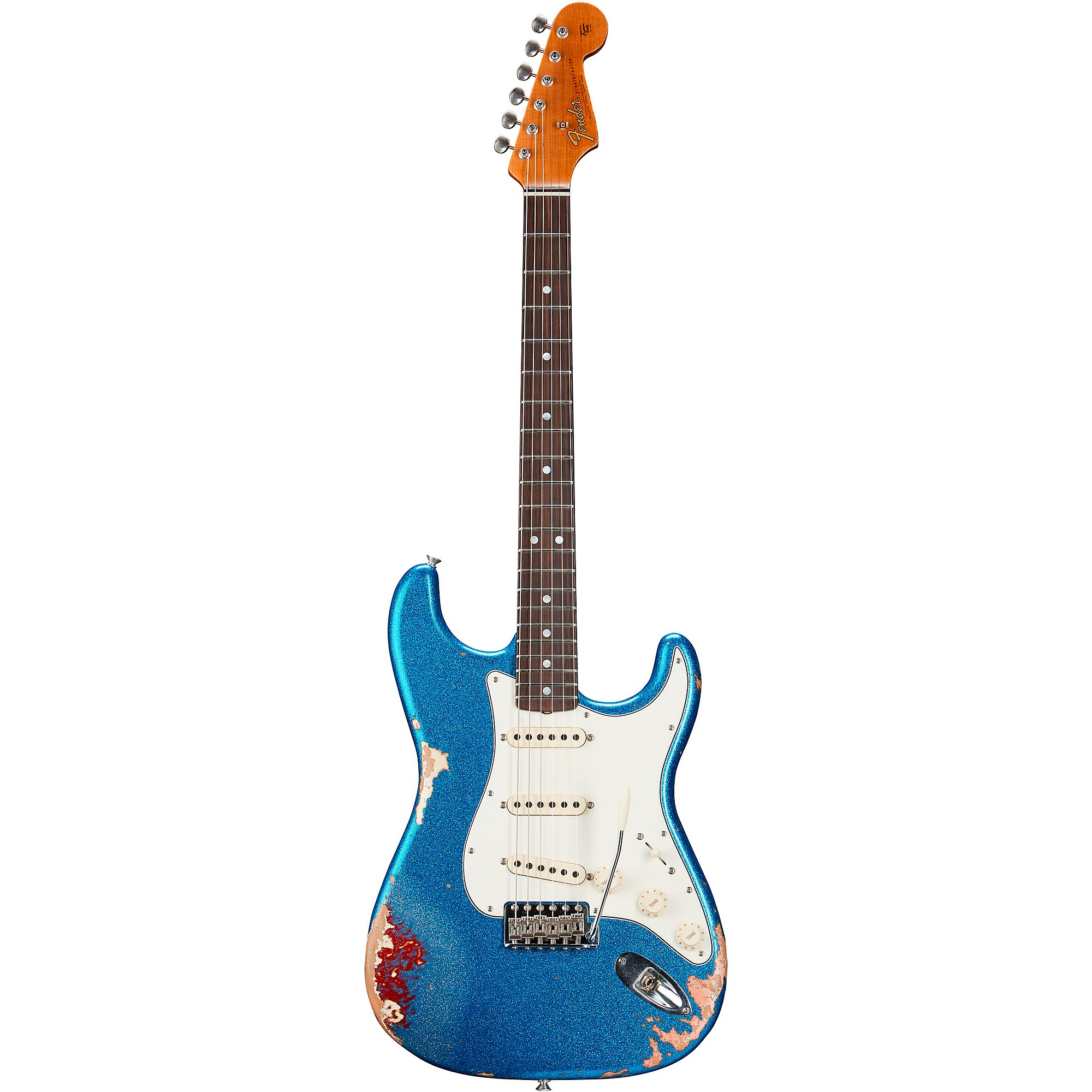Fender Custom Shop Limited Edition Texas Stratocaster Heavy Relic Electric Guitar Blue Flake Candy Apple Red Aged Olympic White