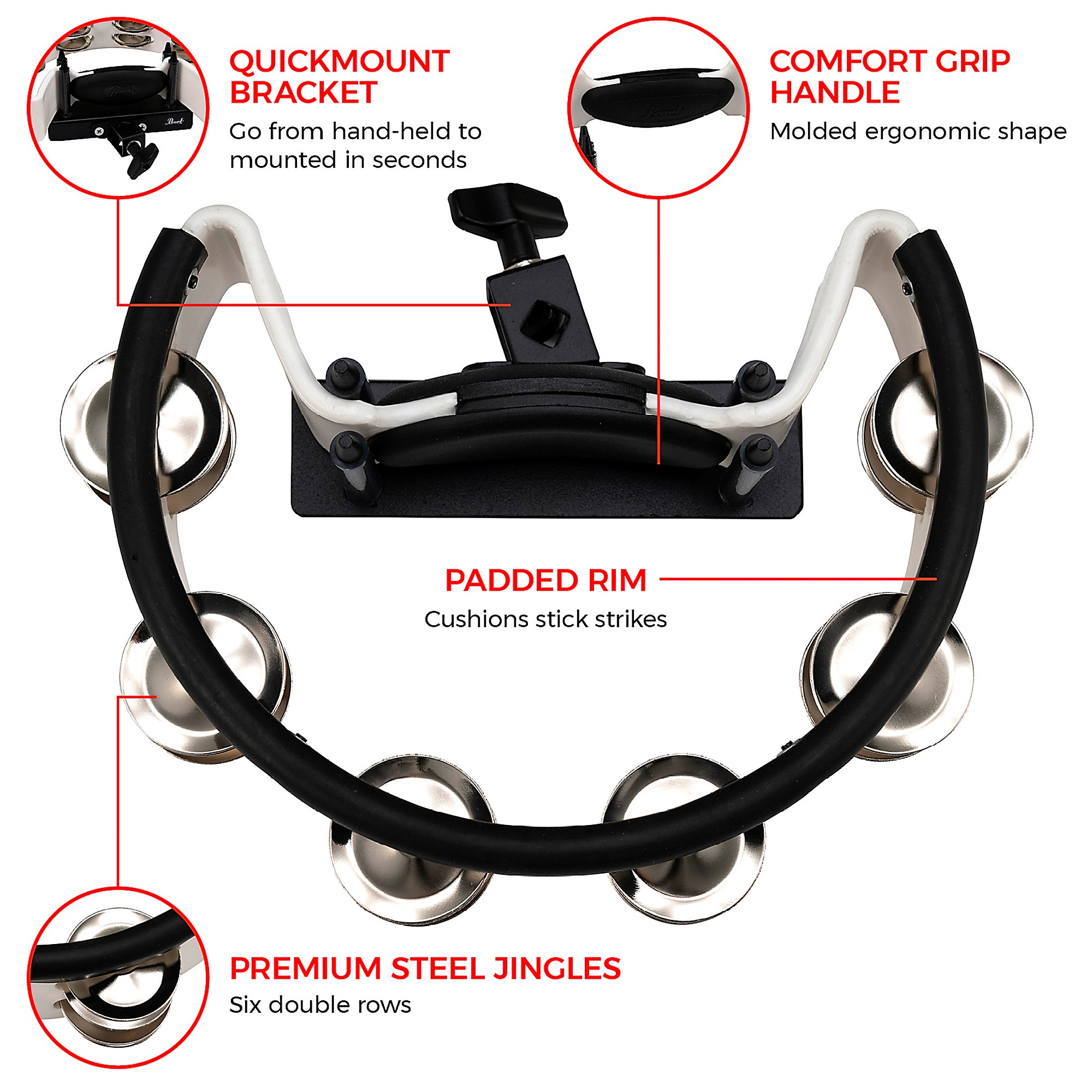 Pearl Quickmount Tambourine With Premium Steel Jingles
