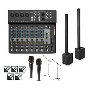 Harbinger LP9800 Powered Mixer Package With Kustom KPX10 Passive Speakers,  Stands and Cables 