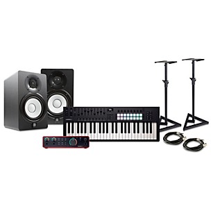 Novation Launchkey MK4 Keyboard Controller With Focusrite 2i2 USB Audio Interface & Yamaha HS5 5" Studio Monitor Pair Package (Cables/Stands Included) -