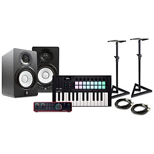 Novation Launchkey MK4 Keyboard Controller with Focusrite 2i2 USB Audio Interface and Yamaha HS5 5" Studio Monitor Pair Package (Cables/Stands Included)
