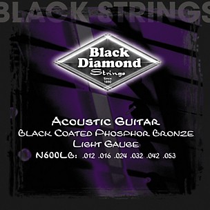 Black Diamond Light Gauge Black Coated Phosphor Bronze Acoustic Guitar Strings