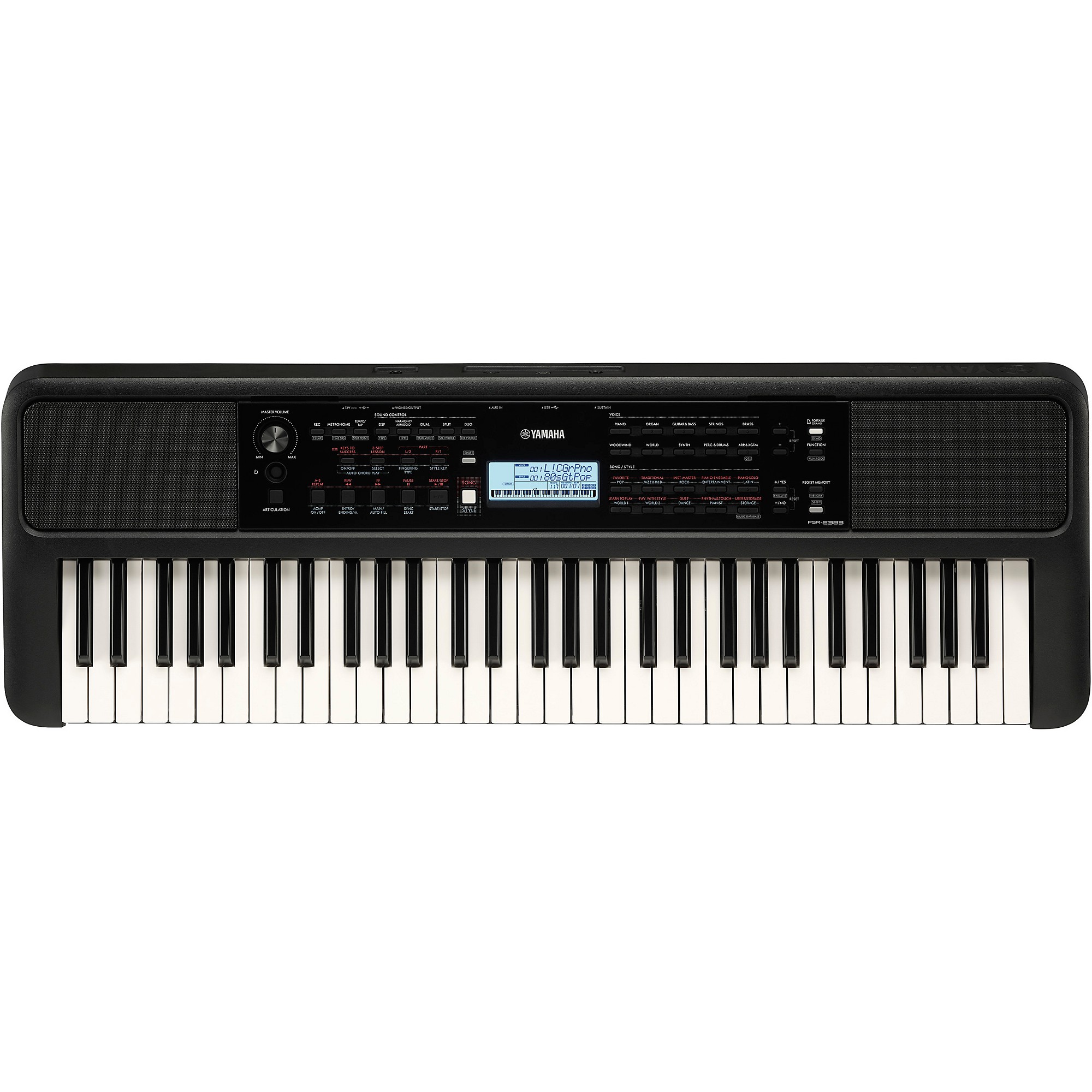 Yamaha PSRE383 61-Key Portable Keyboard Essentials Bundle | Music