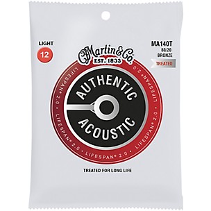 Martin MA140T Lifespan 2.0 80/20 Bronze Light Authentic Acoustic Guitar Strings - (30-137)