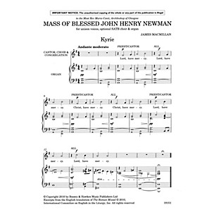 Boosey and Hawkes Mass of Blessed John Henry Newman (Unison, opt. SATB, and Organ Vocal Score) composed by James MacMillan