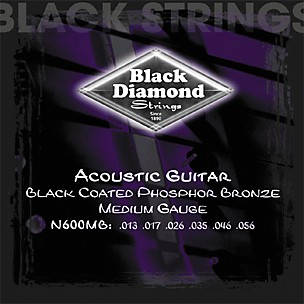 Black Diamond Medium Gauge Black Coated Phosphor Bronze Acoustic Guitar Strings