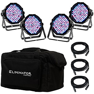 Eliminator Lighting Mega Flat PAK EP 4 Pack with 4X Mega Profile EP Pars, 3X DMX Cables, and Soft Transport Bag