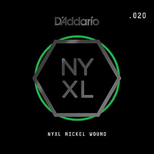 D'Addario NYNW020 NYXL Nickel Wound Electric Guitar Single String, .020