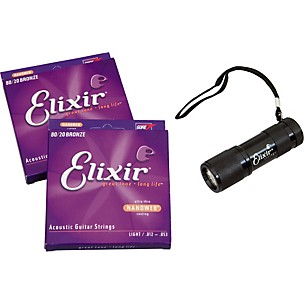 Elixir Nanoweb Acoustic Light Strings Twin Pack with Flashlight