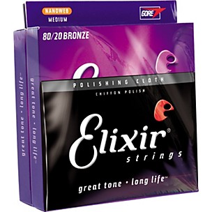 Elixir Nanoweb Medium Acoustic Guitar Strings 2-Pack with Free Polish Cloth