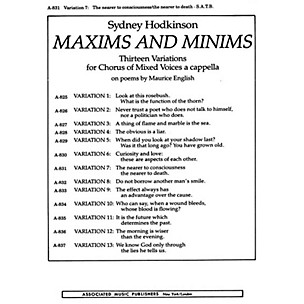 Associated Nearer To Consciousness Var 7the Nearer To Death (From Maxims And Minums) SATB by Sydney Hodkinson