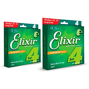 Elixir Nickel-Plated Steel 4-String Bass Strings with NANOWEB Coating, Long Scale, Light (.045-.105) 2-Pack