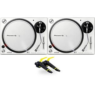 Pioneer DJ PLX-500 Direct-Drive Professional Turntable Pair (White) with Ortofon Concorde Club Cartridge Twin Pack