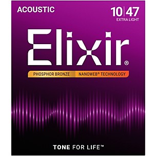Elixir Phosphor Bronze Acoustic Guitar Strings With NANOWEB Coating, Extra Light (10-47)