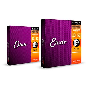 Elixir Phosphor Bronze Acoustic Guitar Strings with NANOWEB Coating, HD Light (.013-.053) 2-Pack