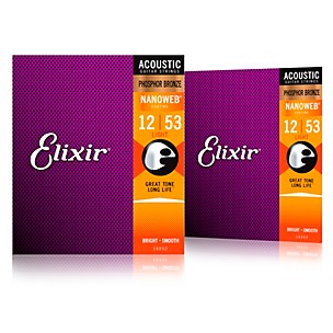 Elixir Phosphor Bronze Acoustic Guitar Strings with NANOWEB Coating, Light (.012-.053) 2-Pack