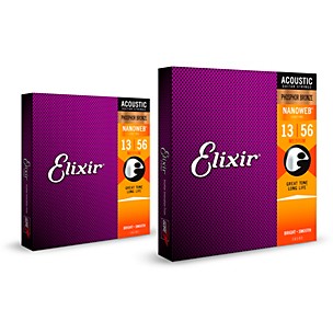 Elixir Phosphor Bronze Acoustic Guitar Strings with NANOWEB Coating, Medium (.013-.056) 2-Pack