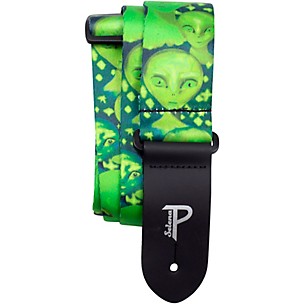 Perri's Polyester Guitar Strap - Green Aliens, 2in Wide