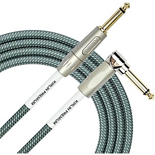 Kirlin Premium Plus Straight to Right Angle Instrument Cable - Olive Green Woven Jacket,