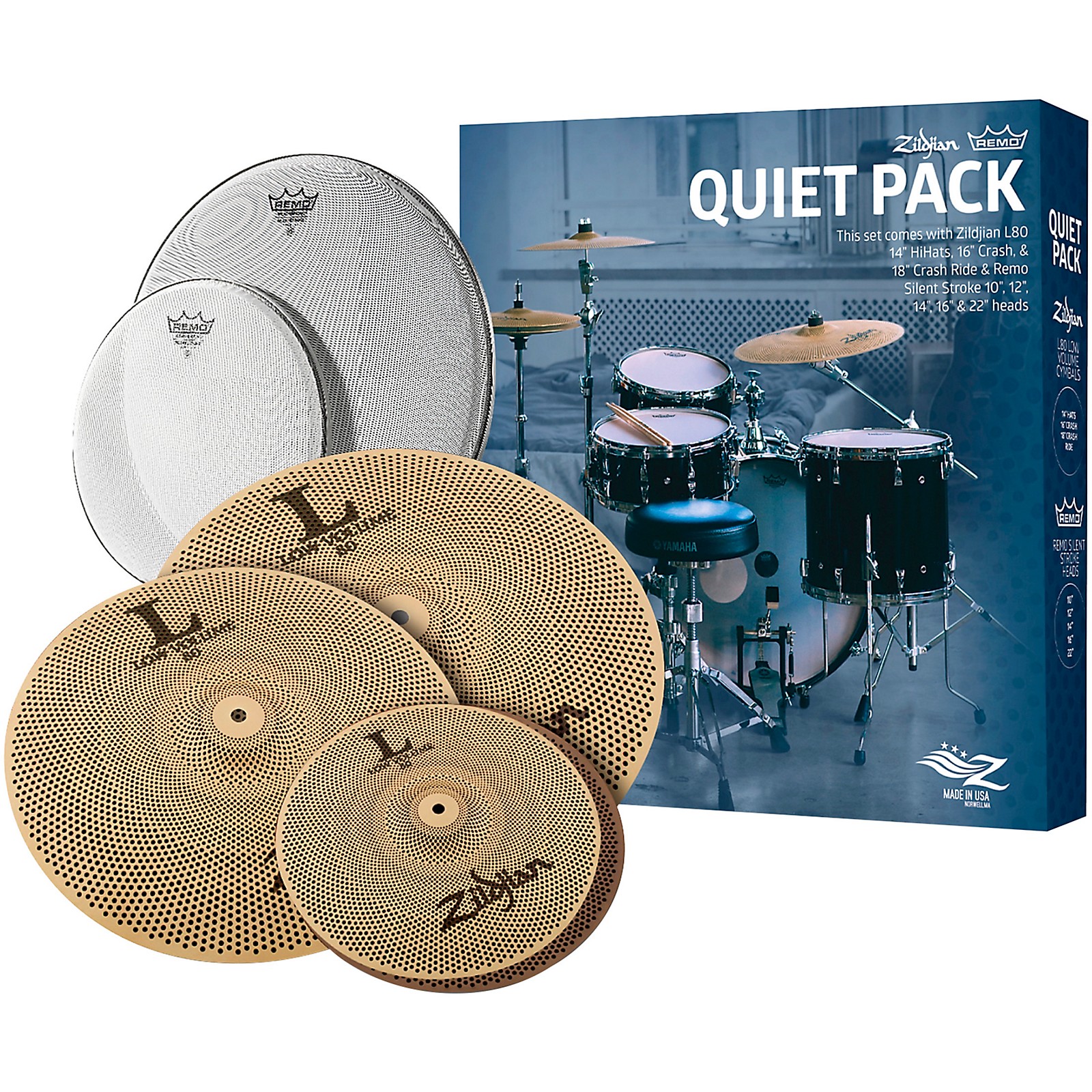 Zildjian Quiet Pack LV468RH Low Volume Cymbals With Remo