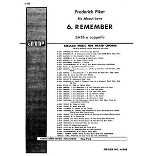 Associated Remember 6 About Love SATB composed by F Picket