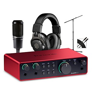 Focusrite Scarlett 2i2 4th Gen With Audio-Technica Microphone & Sterling Studio Headphone Package (Stand & Cable Included)