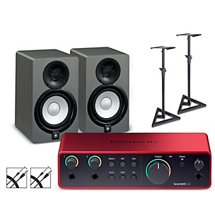 Focusrite Scarlett 2i2 4th Gen With Yamaha HS Studio Monitor Pair Bundle (Stands & Cables Included) -