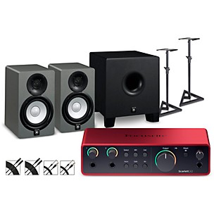 Focusrite Scarlett 2i2 4th Gen With Yamaha HS Studio Monitor Pair & HS8S Subwoofer Bundle (Stands & Cables Included)