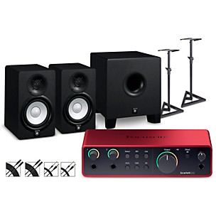 Focusrite Scarlett 2i2 4th Gen With Yamaha HS Studio Monitor Pair & HS8S Subwoofer Bundle (Stands & Cables Included)