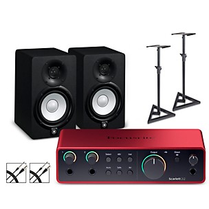 Focusrite Scarlett 2i2 Gen 4 With Yamaha HS Studio Monitor Pair Bundle (Stands & Cables Included)