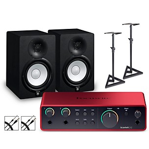Focusrite Scarlett 2i2 Gen 4 With Yamaha HS Studio Monitor Pair Bundle (Stands & Cables Included)