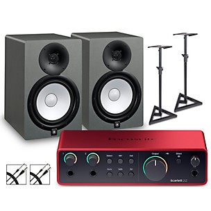 Focusrite Scarlett 2i2 Gen 4 With Yamaha HS Studio Monitor Pair Bundle (Stands & Cables Included)