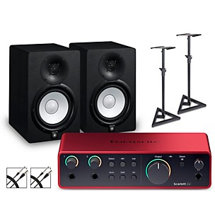 Focusrite Scarlett 2i2 Gen 4 with Yamaha HS Studio Monitor Pair Bundle (Stands & Cables Included)