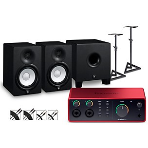 Focusrite Scarlett 4i4 4th Gen With Yamaha HS Studio Monitor Pair & HS8S Subwoofer Bundle (Stands & Cables Included)