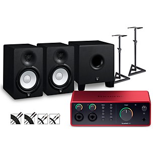 Focusrite Scarlett 4i4 Gen 4 With Yamaha HS Studio Monitor Pair & HS8S Subwoofer Bundle (Stands & Cables Included)