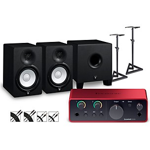 Focusrite Scarlett Solo 4th Gen With Yamaha HS Studio Monitor Pair & HS8S Subwoofer Bundle (Stands & Cables Included)