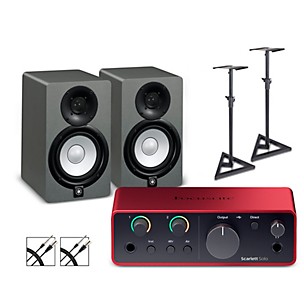 Focusrite Scarlett Solo Gen 4 With Yamaha HS Studio Monitor Pair Bundle (Stands & Cables Included)