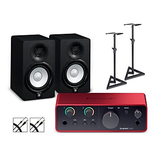 Focusrite Scarlett Solo (Gen 4) With Yamaha HS Studio Monitor Pair Bundle (Stands & Cables Included)