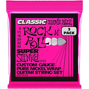 Ernie Ball Super Slinky Classic Rock N Roll Pure Nickel Wrap 9-42 Electric Guitar Strings 3-Pack