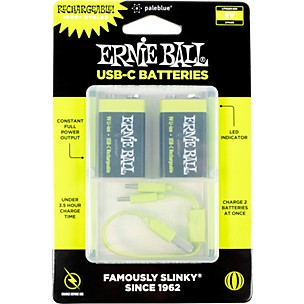 Ernie Ball USB-C Rechargeable Battery 9V (2-Pack)