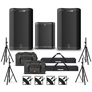 Harbinger VARI V4412 12" Powered Speakers Package With VS18 Subwoofer, Stands, Bags and Cables