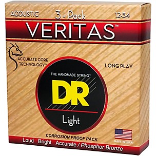 DR Strings VERITAS Uncoated Accurate Core Technology Acoustic Guitar Strings 3 Pack