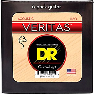 DR Strings VERITAS Uncoated Accurate Core Technology Acoustic Guitar Strings 6 Pack