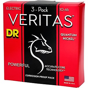 DR Strings VERITAS Uncoated Accurate Core Technology Electric Guitar Strings 3 Pack